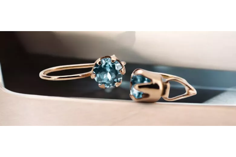 Vintage style Earrings Aquamarine Original Vintage 14K Rose Gold vec056r